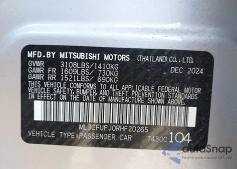 2024 Mitsubishi Mirage G4 Black Edition/Es/Le z USA, uszkodzony, nr VIN ML32FUFJ0RHF20265